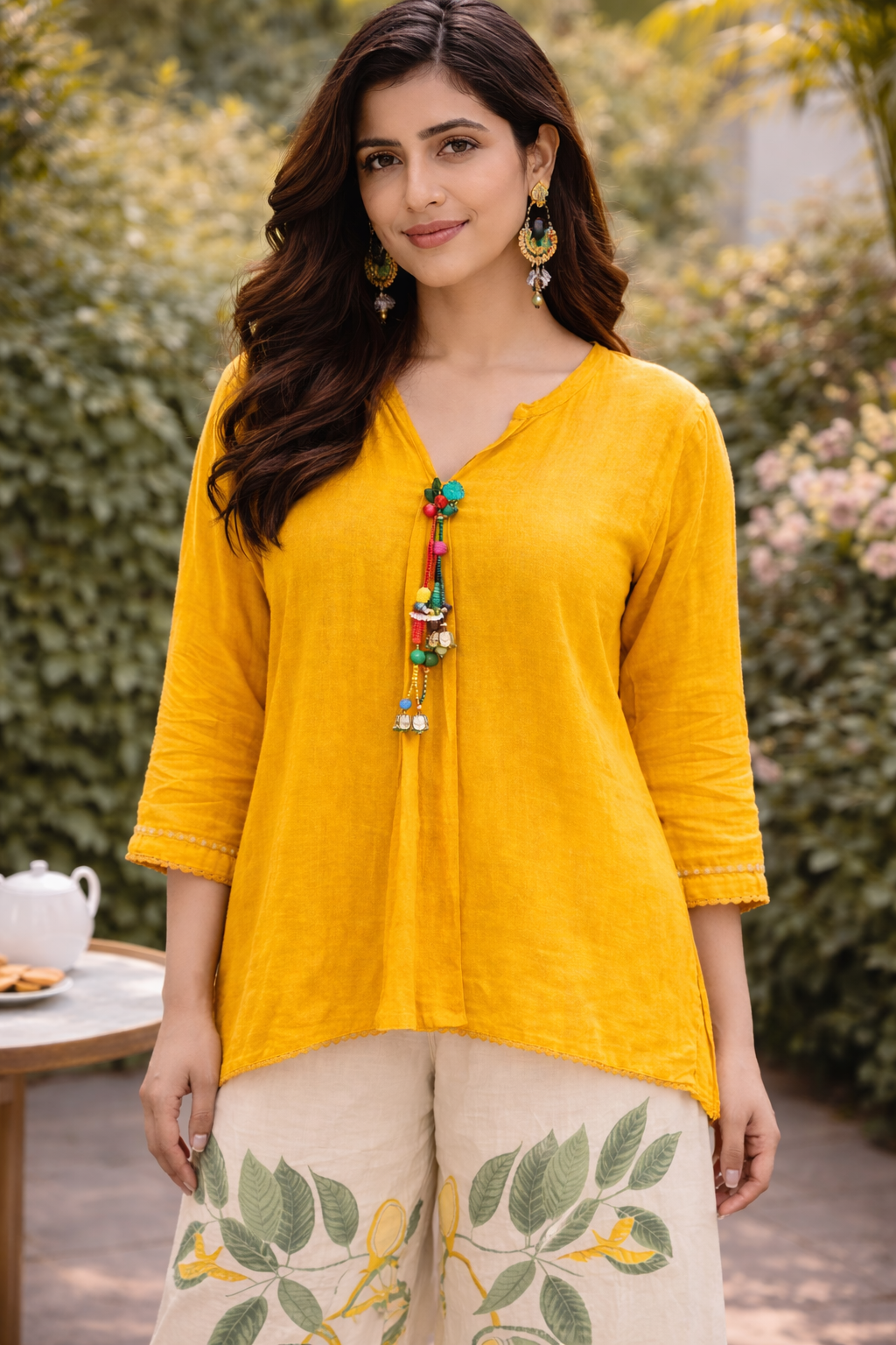 Mustard Yellow Cotton Kurta Set for Women with Printed Palazzo | Comfortable Ethnic Wear | Daily & Festive Outfit