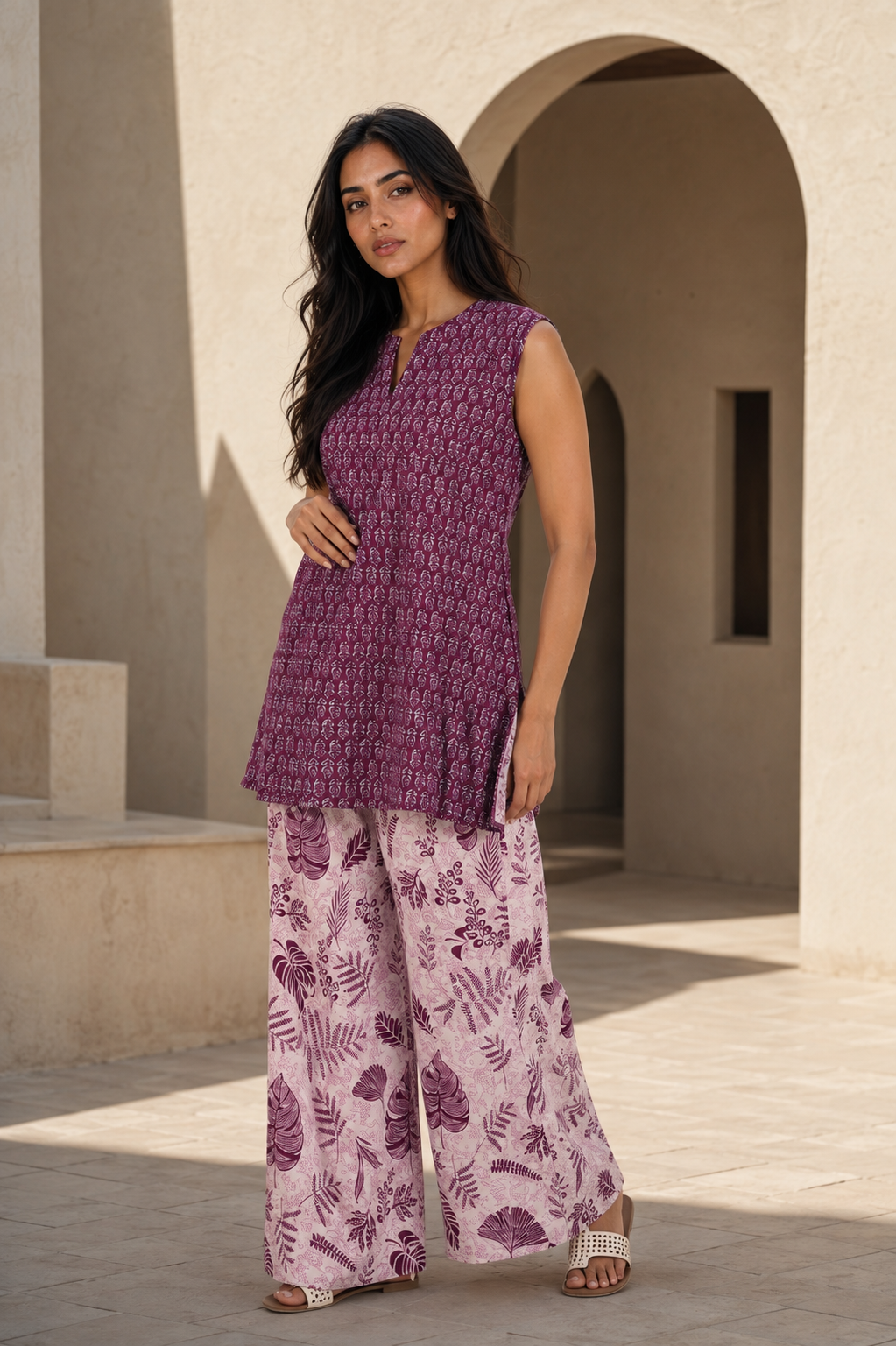 Wine Paisley Pure Cotton Coord Set