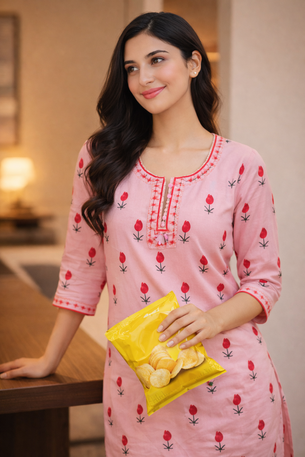 Women’s Cotton Pink Floral Kurta with Pant