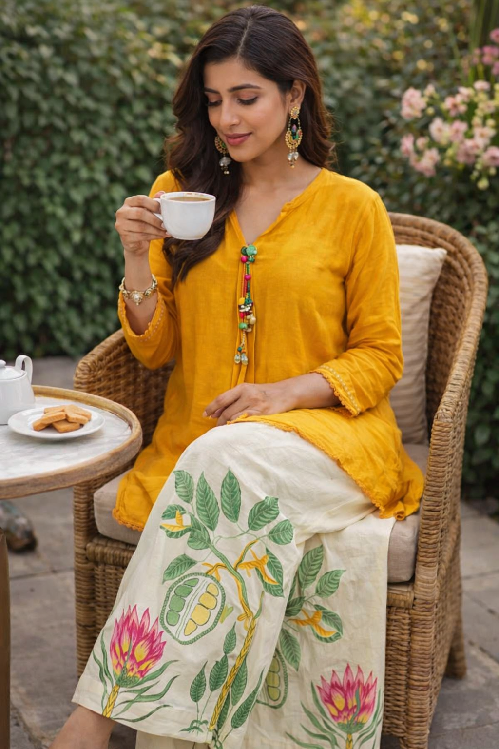 Mustard Yellow Cotton Kurta Set for Women with Printed Palazzo | Comfortable Ethnic Wear | Daily & Festive Outfit
