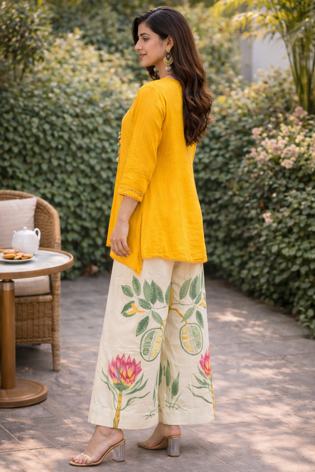 Mustard Yellow Cotton Kurta Set for Women with Printed Palazzo | Comfortable Ethnic Wear | Daily & Festive Outfit