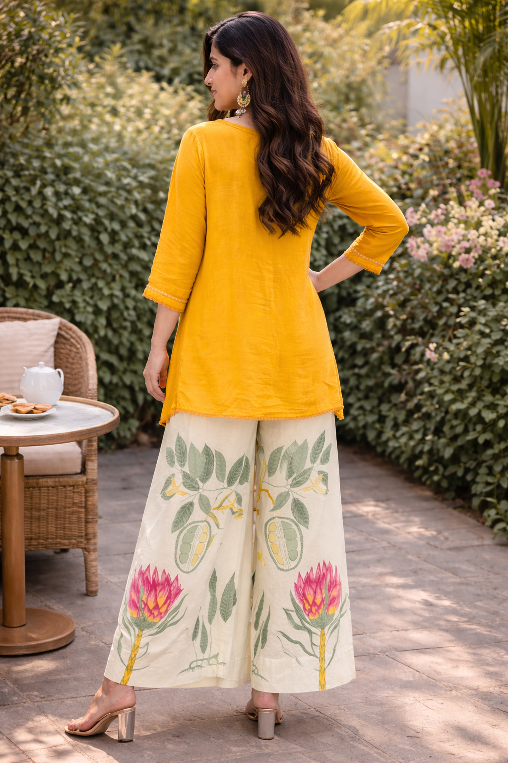 Mustard Yellow Cotton Kurta Set for Women with Printed Palazzo | Comfortable Ethnic Wear | Daily & Festive Outfit