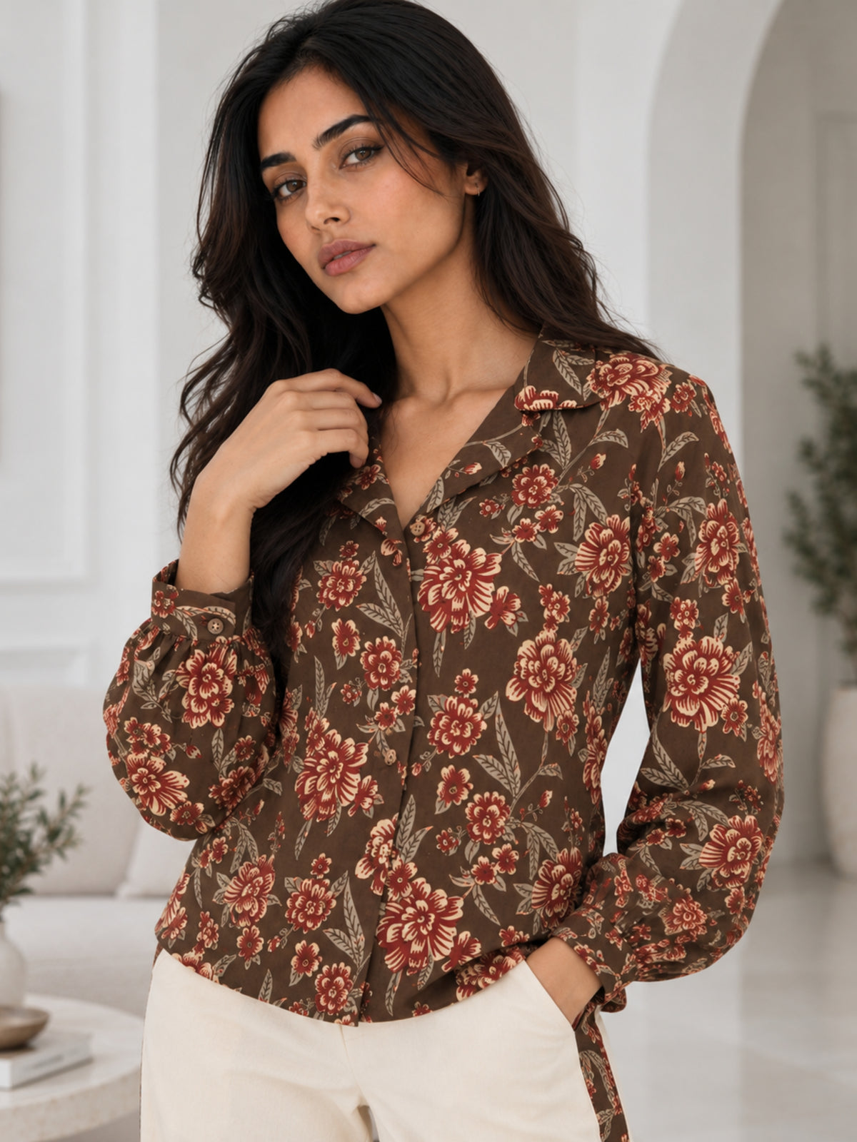 Brown Floral Pure Cotton Co-ord Set