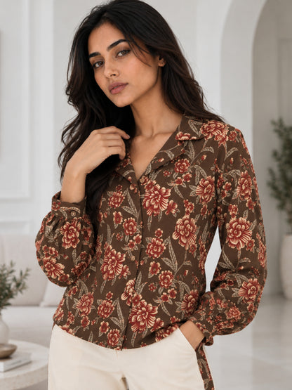 Brown Floral Pure Cotton Co-ord Set