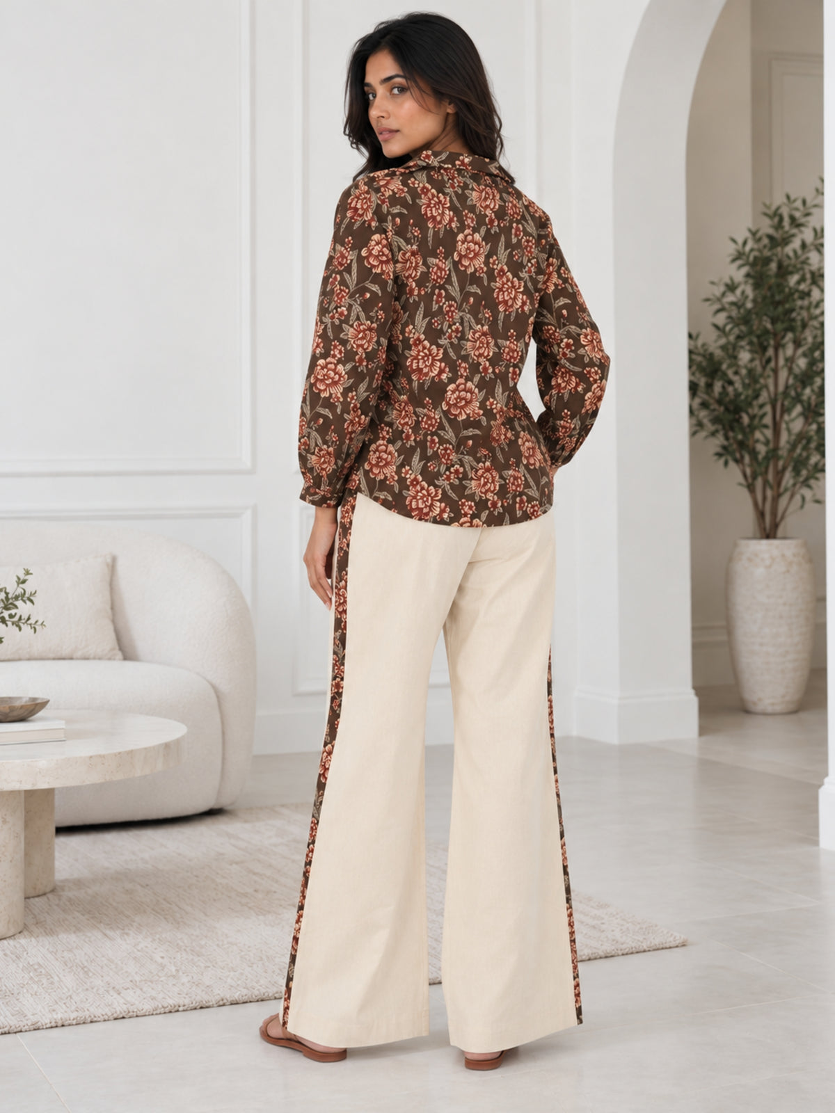 Brown Floral Pure Cotton Co-ord Set