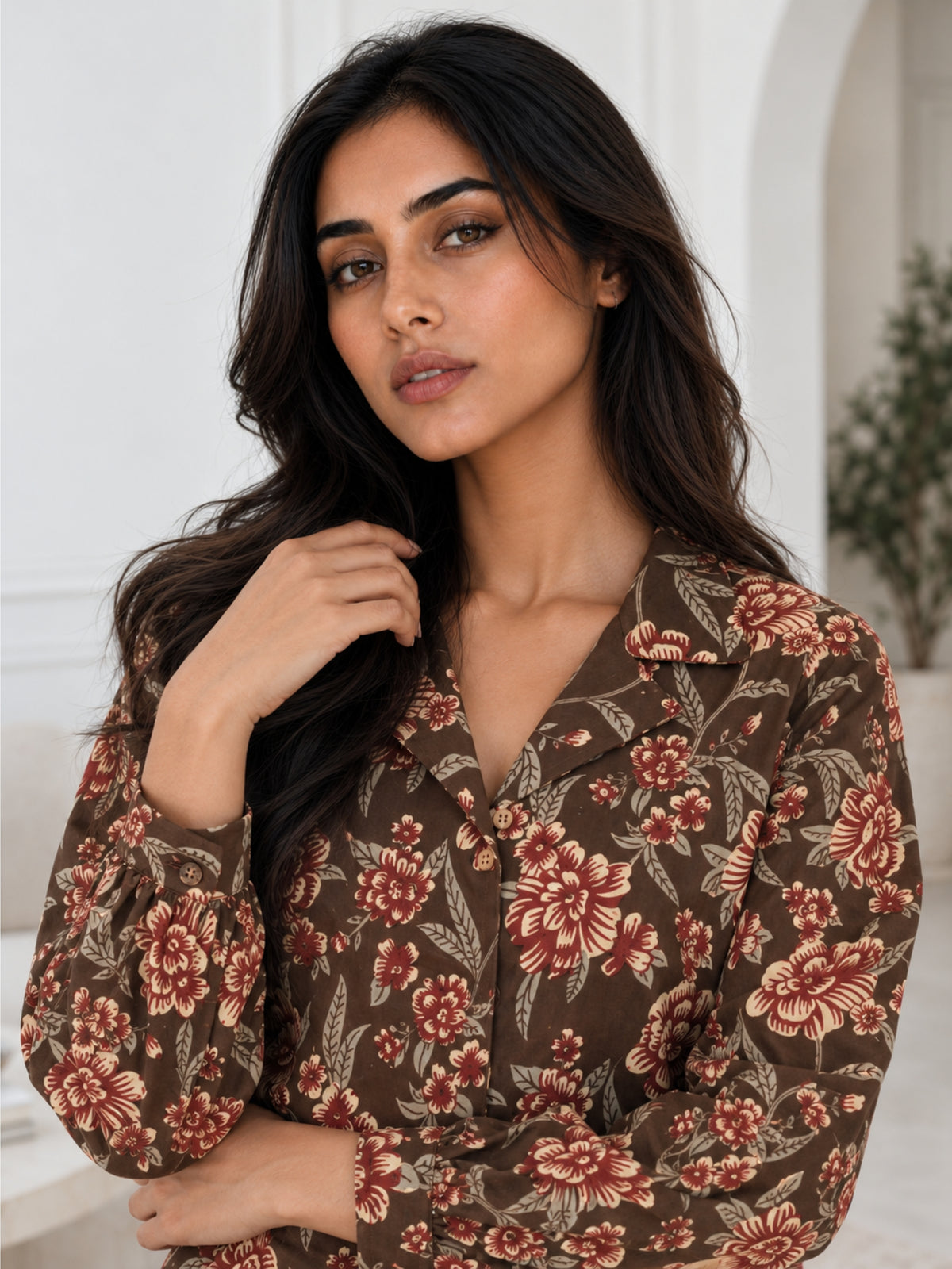 Brown Floral Pure Cotton Co-ord Set