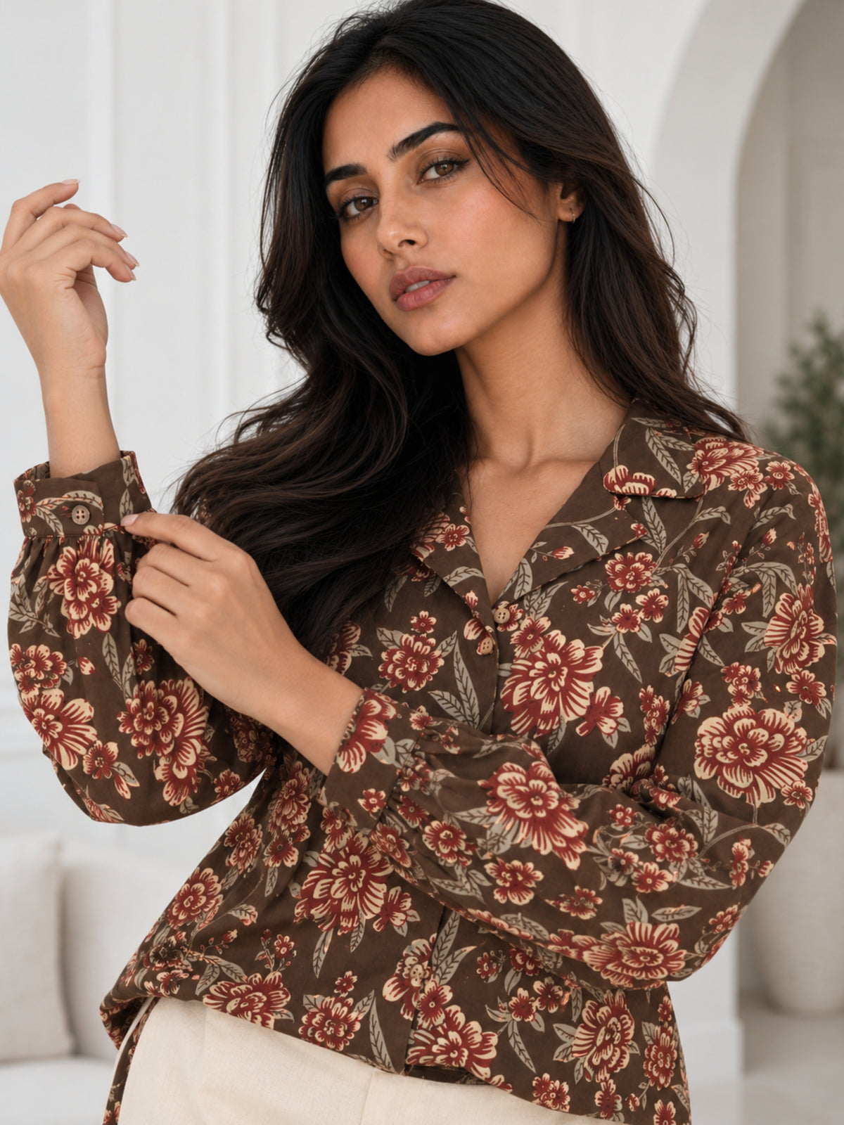 Brown Floral Pure Cotton Co-ord Set