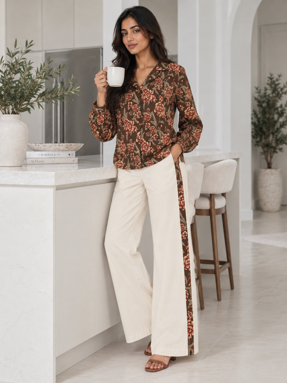 Brown Floral Pure Cotton Co-ord Set