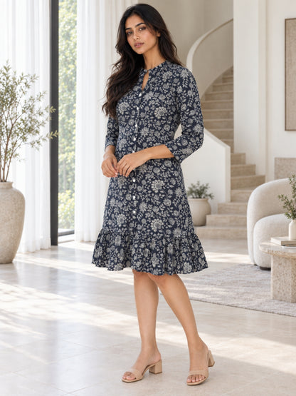 Black Floral Pure Cotton Shirt Dress