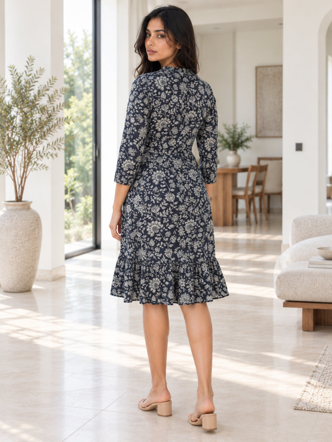 Black Floral Pure Cotton Shirt Dress