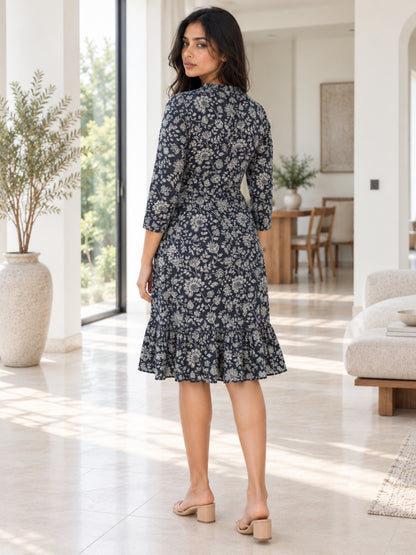 Black Floral Pure Cotton Shirt Dress