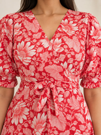 Red Daisy Pure Cotton Midi Dress