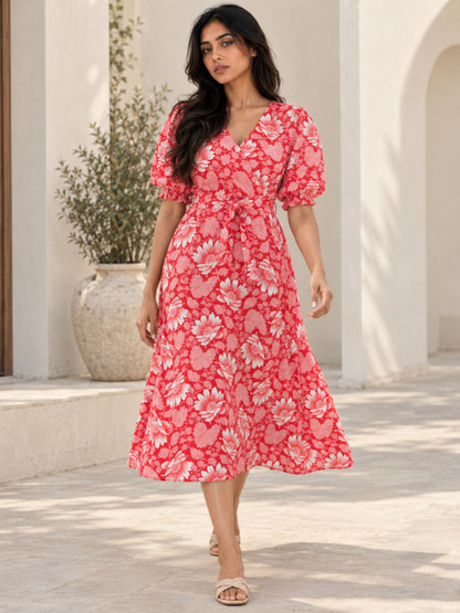 Red Daisy Pure Cotton Midi Dress