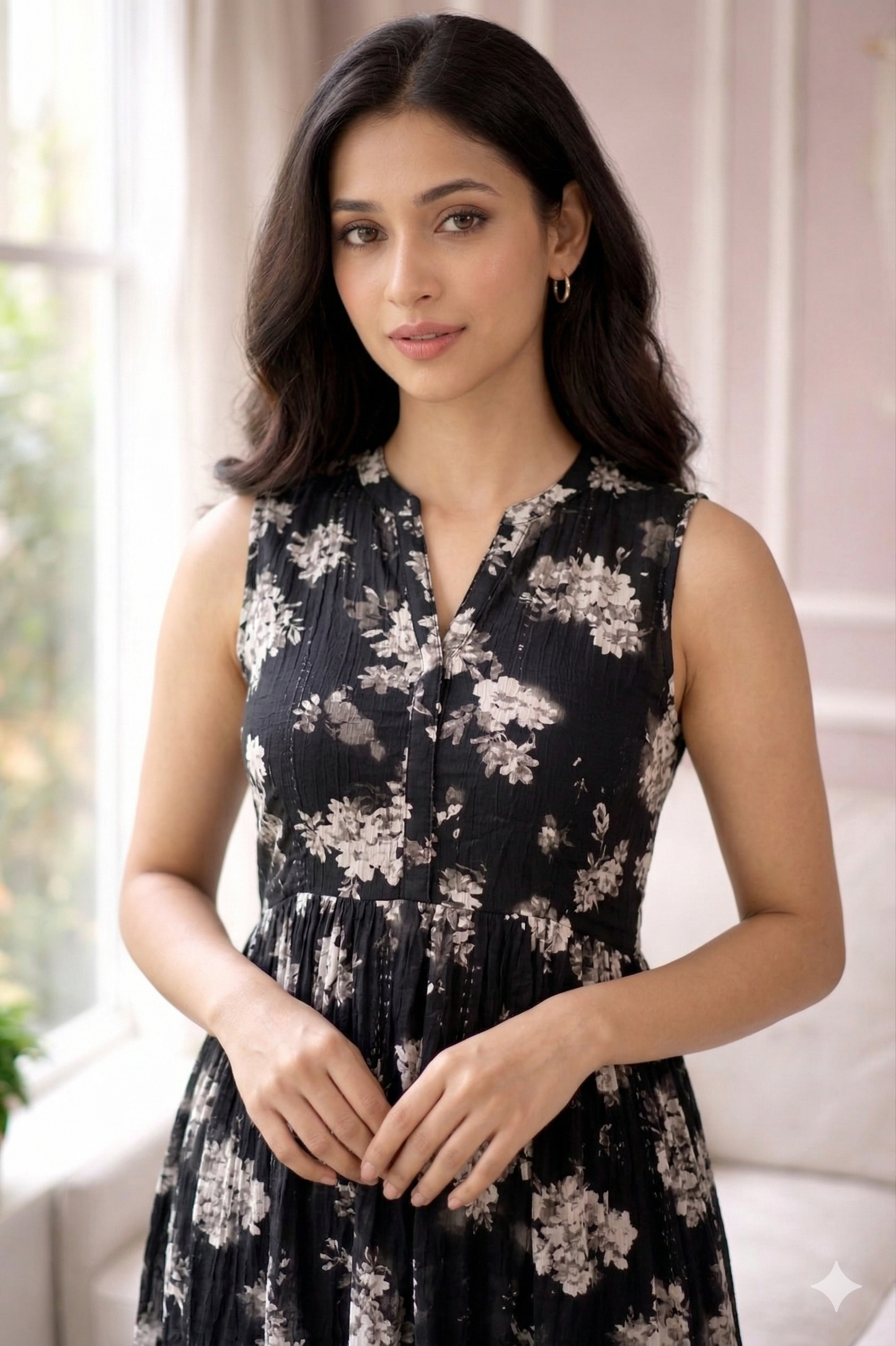 Elegant Black Floral Sleeveless Maxi Dress | Soft Cotton Blend Summer Dress for Women